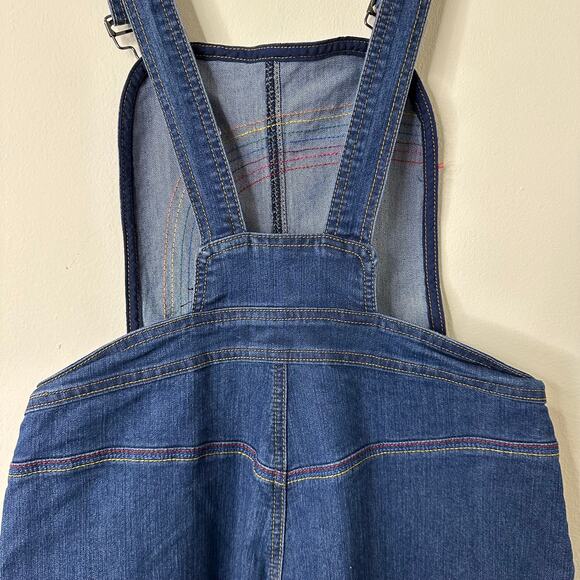 Sz 8 NWOT ModCloth Rainbow Denim Overalls Wide-Leg Embroidered Bib Retro Kidcore - Picture 10 of 10